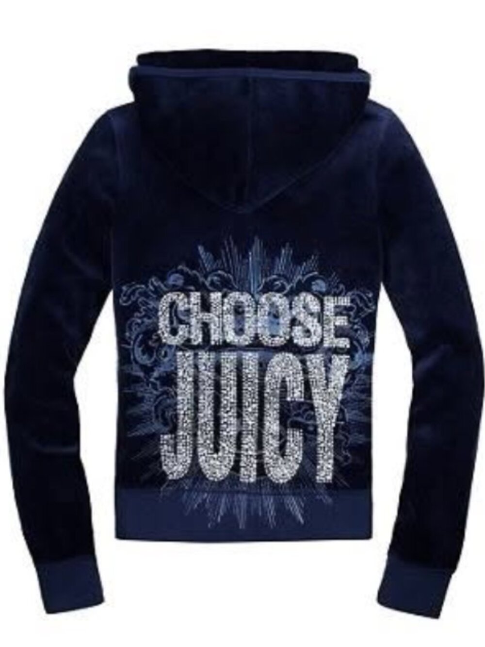 JUICY COUTURE Choose Juicy Rhinestone Velour Zip Up Track Top XS P Navy Y2K
